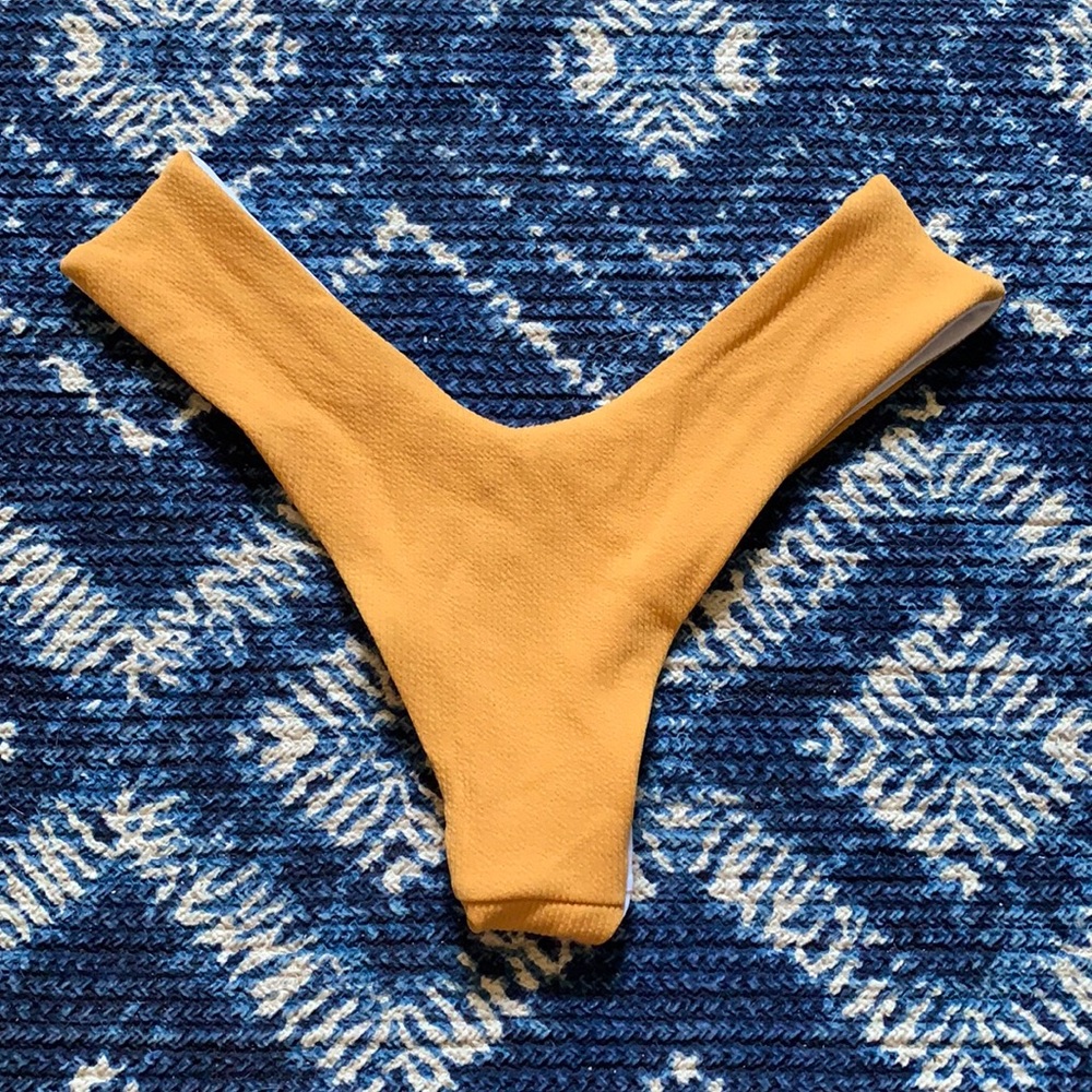 Mustard Yellow Cheeky Ribbed Hi-Leg Bikini Bottoms